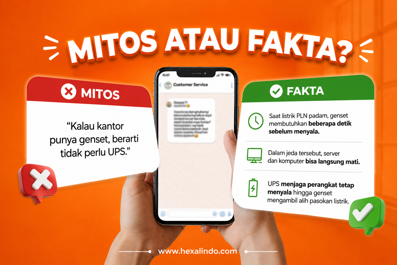 Kalau kantor sudah punya genset, berarti tidak perlu UPS?